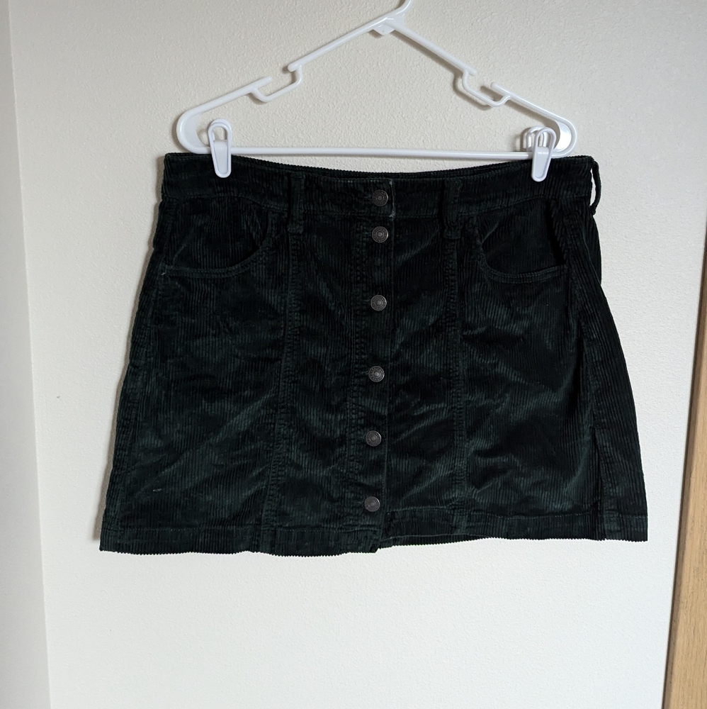 American Eagle Corduroy Skirt Green Button Front 14